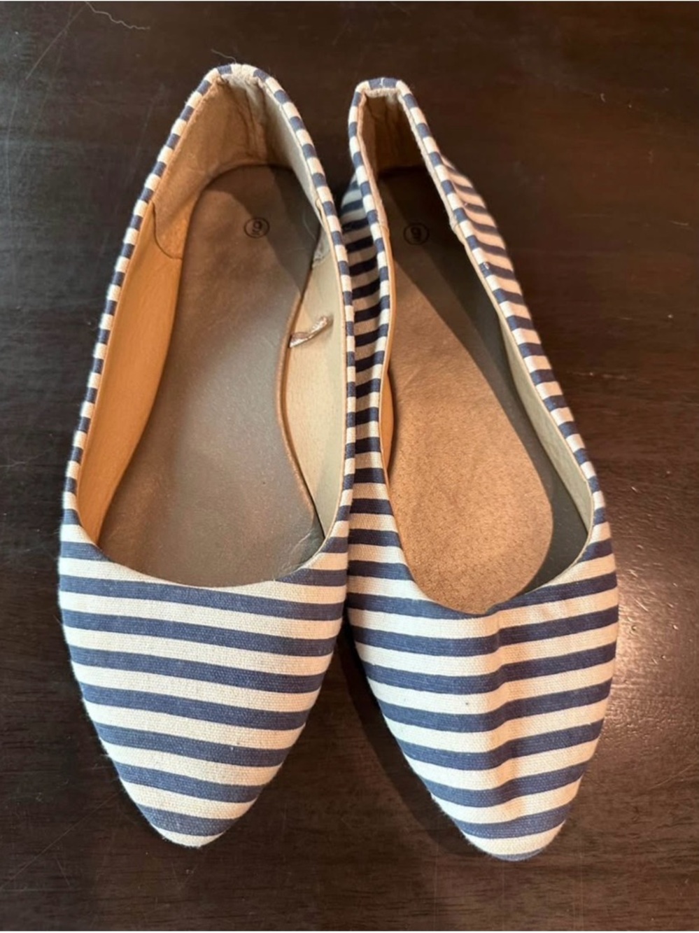 UNKNOWN BRAND Blue & White Pinstripe Flats-Size 9